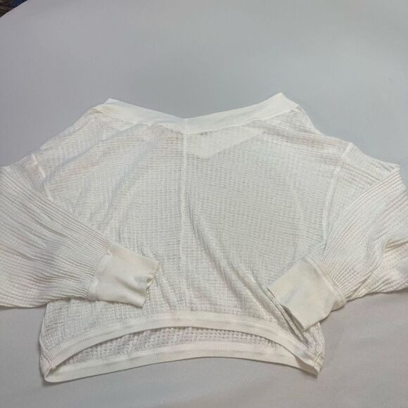 Free People Southside White Waffle Thermal Knit Top Size Small - Picture 6 of 9